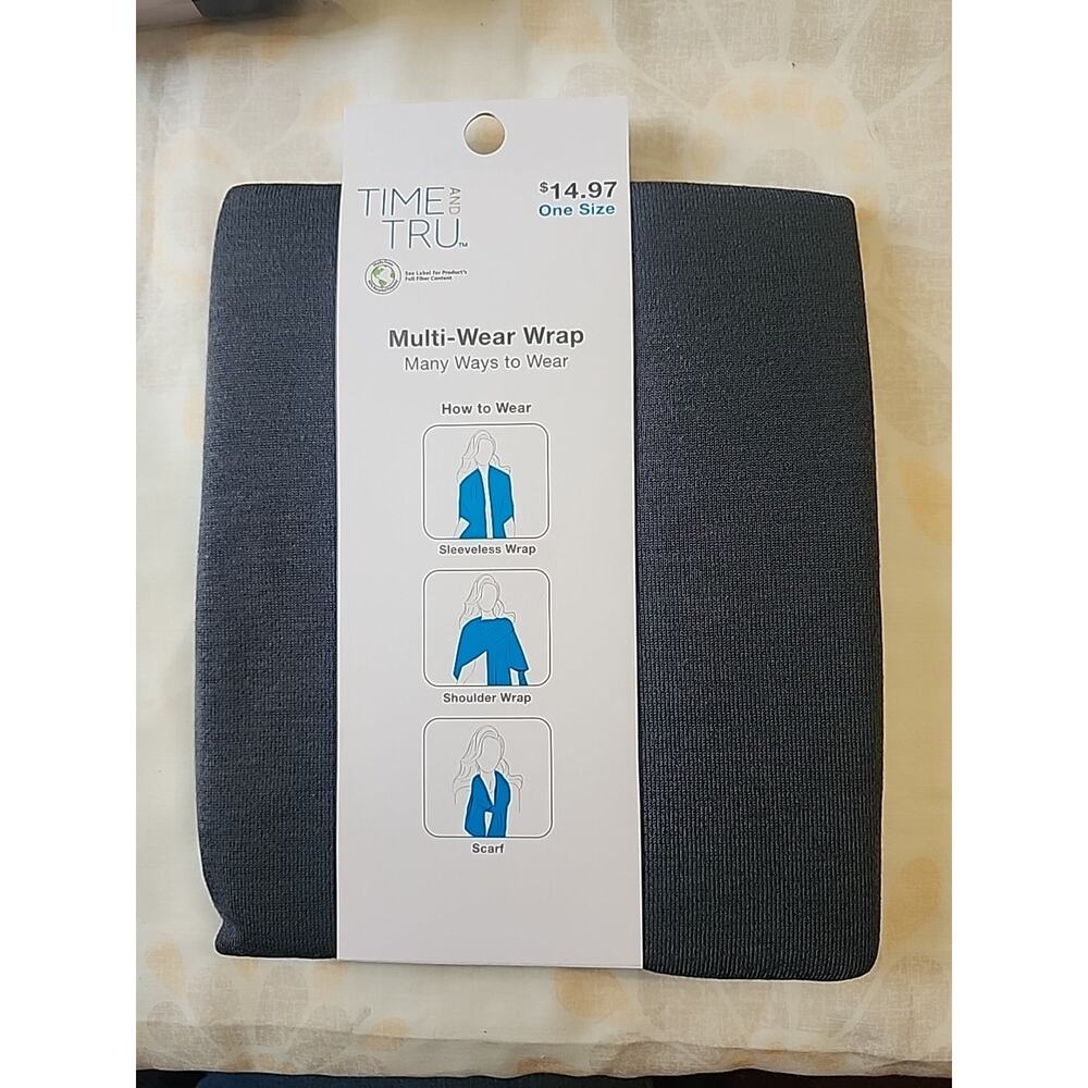 Time & Tru Multi-Wear Wrap Shaw Scarf One Size - Dark Gray